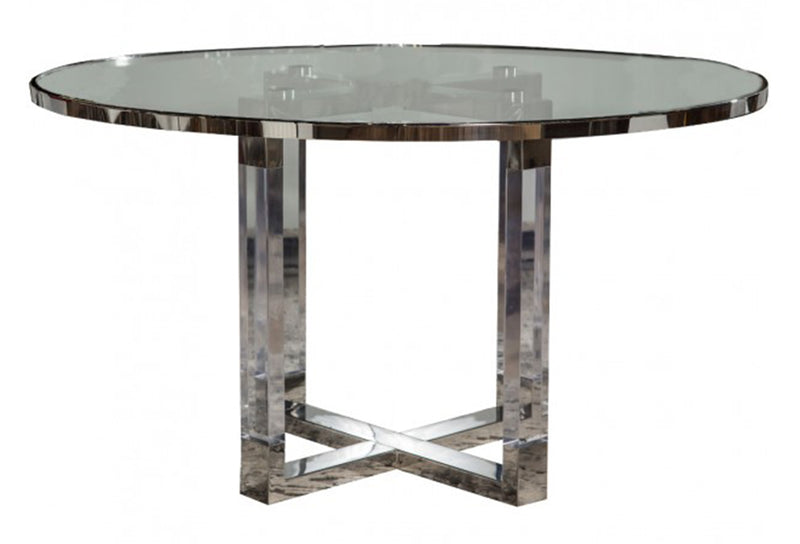 Aico State St Round Dining Table with Glass Insert in Stainless Steel 9016001-13 image