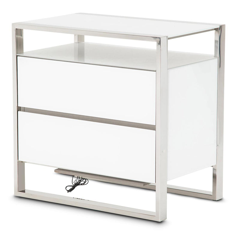 Aico State St Metal Nightstand with LED Lights in Glossy White 9016040-116 image