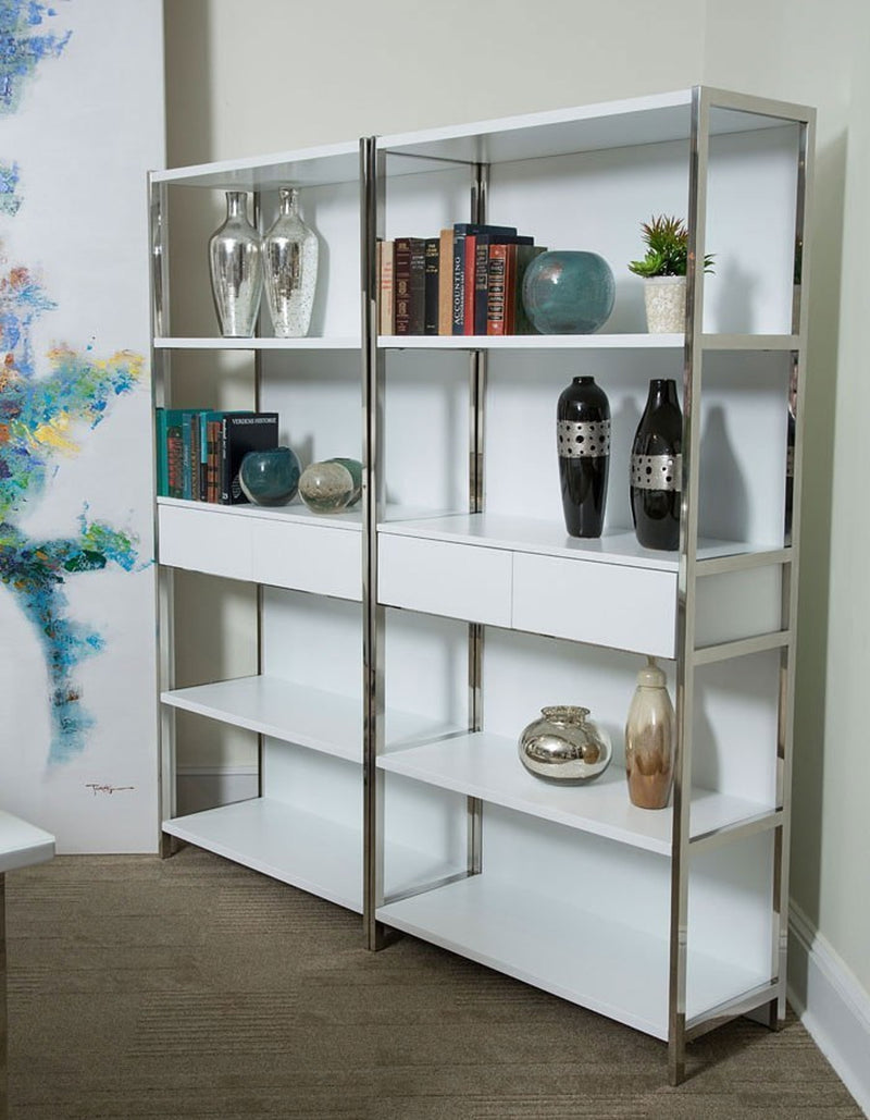 AICO Furniture Halo Bookshelf with Drawers in Glossy White 9018100-116 image