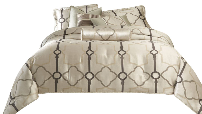 AICO Keystone Court 9-pc Queen Comforter Set in Pearl BCS-QS09-KEYSTO-PRL image