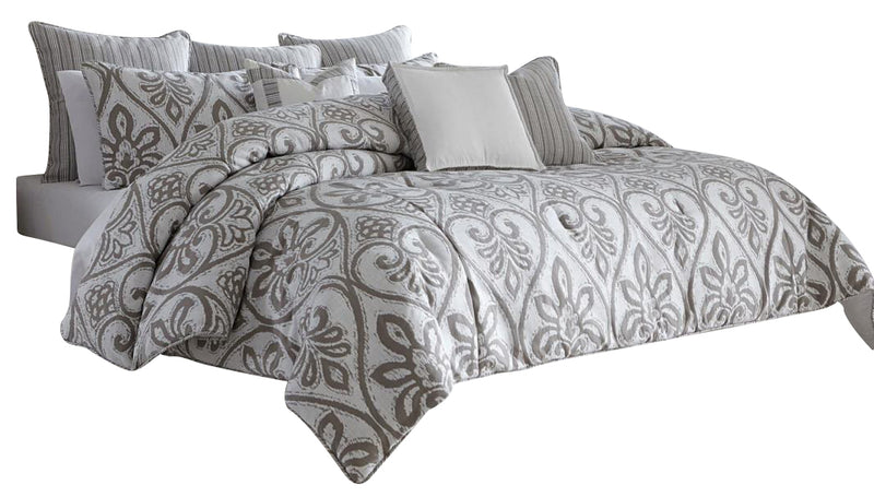 AICO Melrose Park 9-pc Queen Comforter Set in Gray BCS-QS09-MLRSP-GRY image