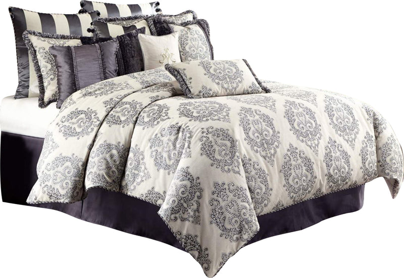 AICO Peyton 12-pc Queen Comforter Set in Graphite BCS-QS12-PYTON-GRA image