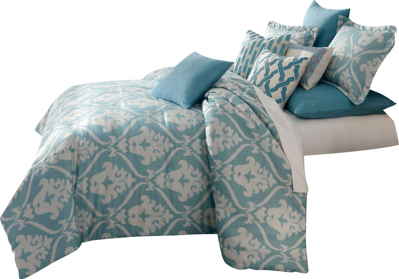 AICO Tucson 9-pc Queen Comforter Set in Turquoise BCS-QS09-TUCSON-TUR image