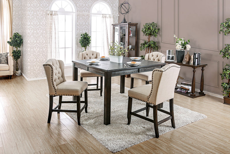 SANIA III Antique Black, Ivory 5 Pc. Sq Counter Ht. Table Set w/ Wingback Chairs image