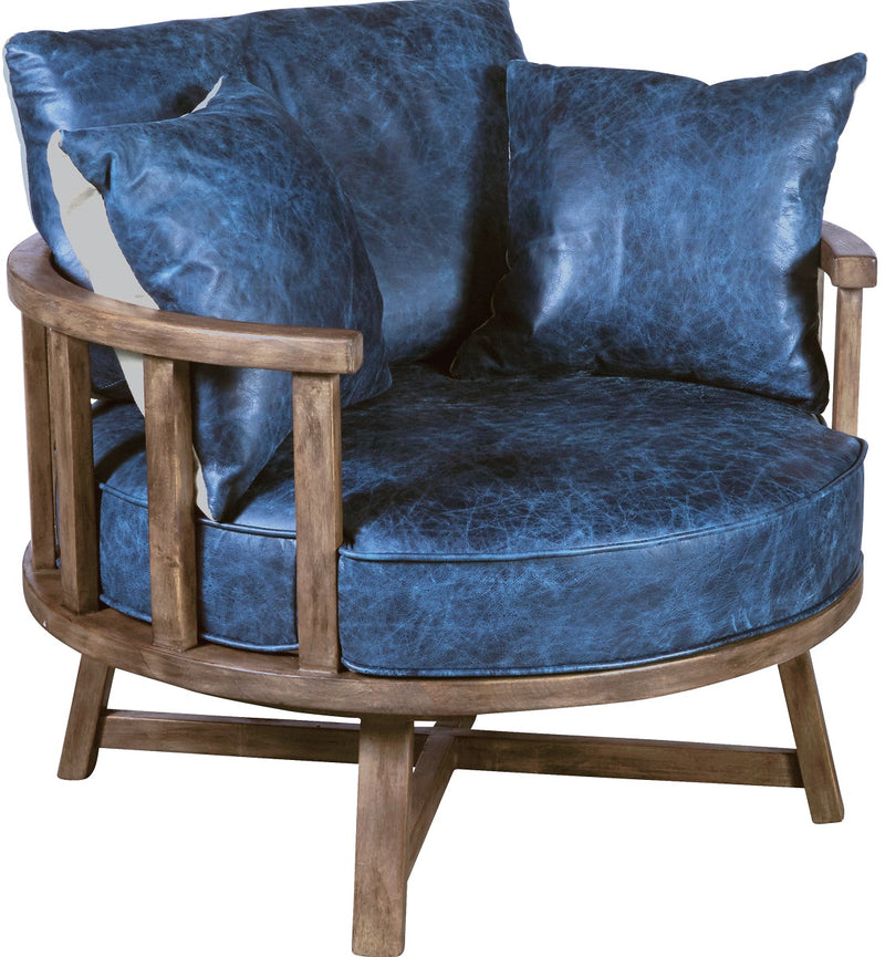 Pulaski Leather Swivel Club Chair with Wood Base in Navy Blue D296-706-1 image