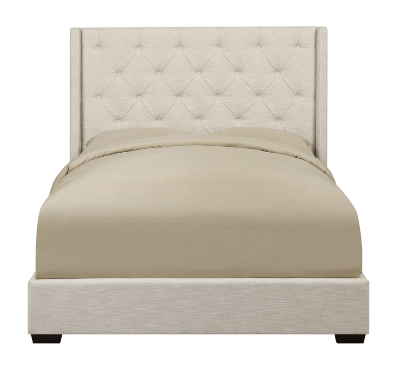 Contemporary Tufted Shelter Queen Bed in Oatmeal Beige image
