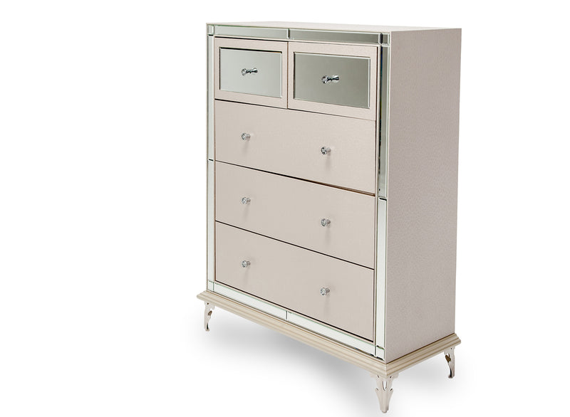 AICO Hollywood Loft Upholstered 5 Drawer Chest in Frost 9001670-104 image