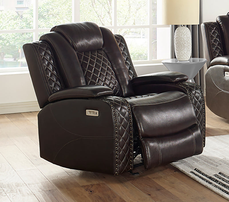 New Classic Furniture Joshua Glider Recliner with Power Headrest and Footrest in Dark Brown L1716-13P2-BRN image