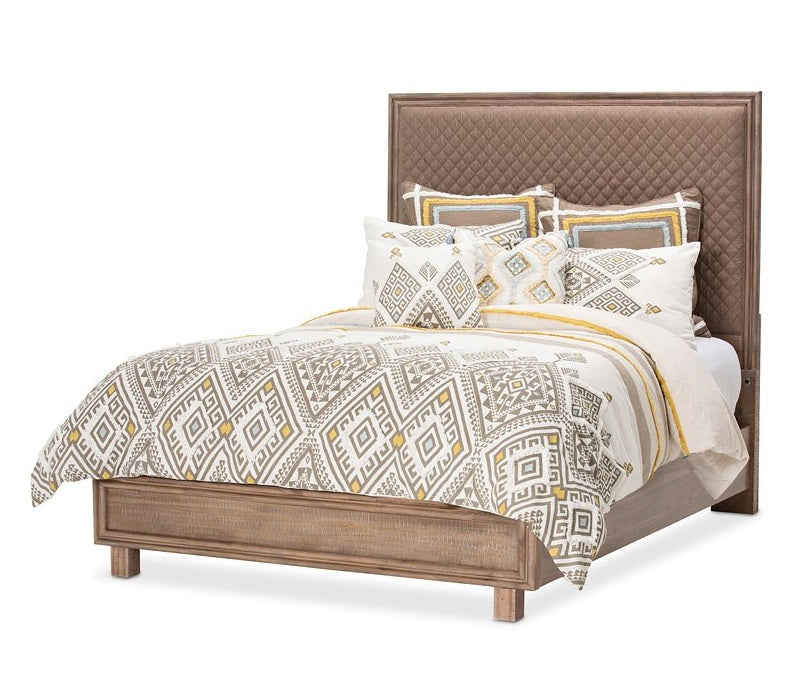 AICO Hudson Ferry Eastern King Diamond-Quilted Panel Bed in Driftwood (Brown Fabric) KI-HUDF014EKB-216 image