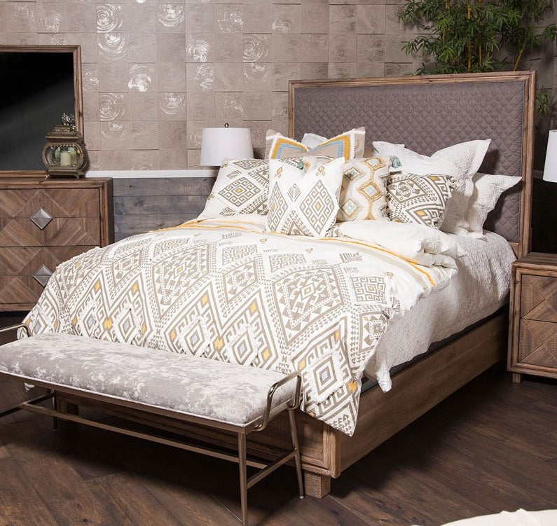 AICO Hudson Ferry Eastern King Diamond-Quilted Panel Bed in Driftwood (Gray Fabric) KI-HUDF014EKG-216 image