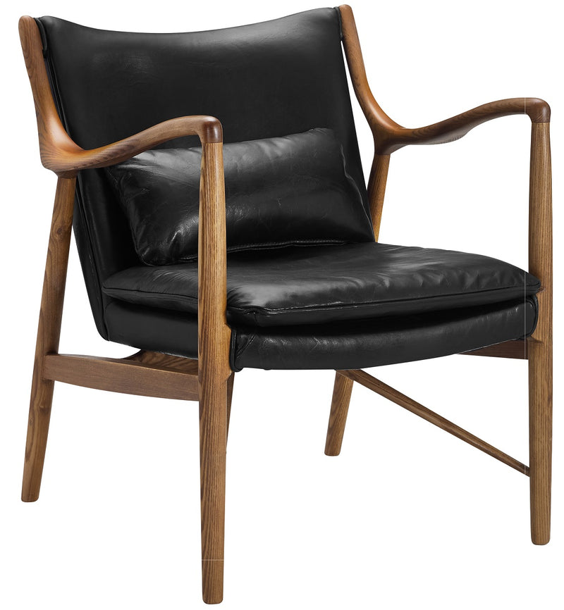 Pulaski Mid-Century Modern Wood and Leather Accent Chair in Ebony Black P006201-1 image